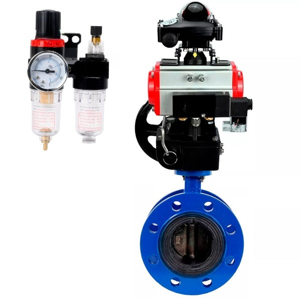 Water Butterfly Valve Elephant WBV1331E-2W-F-H, body material - Cast iron GGG40/EN-GJS-400-15, disk material - Stainless steel AISI 304, seal - EPDM, pneumatic actuator PA-DA double action, 4M310-08 NAMUR 220V, LSU APL-210N, handwheel MON, ATU AFC2000