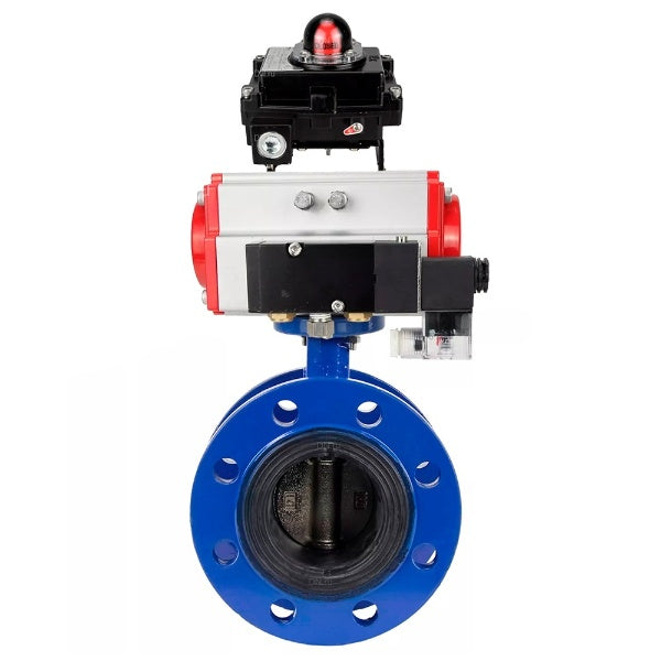 Water Butterfly Valve Elephant WBV1331E-2W-F-H, body material - Cast iron GGG40/EN-GJS-400-15, disk material - Stainless steel AISI 304, seal - EPDM, pneumatic actuator PA-DA double action, 4M310-08 NAMUR 24V, LSU APL-410N EX