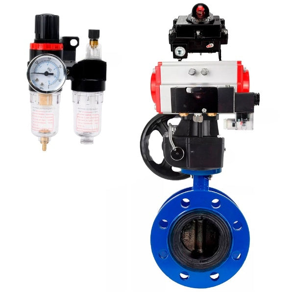 Water Butterfly Valve Elephant WBV1331E-2W-F-H, body material - Cast iron GGG40/EN-GJS-400-15, disk material - Stainless steel AISI 304, seal - EPDM, pneumatic actuator PA-DA double action, 4M310-08 NAMUR 24V, LSU APL-410N EX, handwheel MON, ATU AFC2000