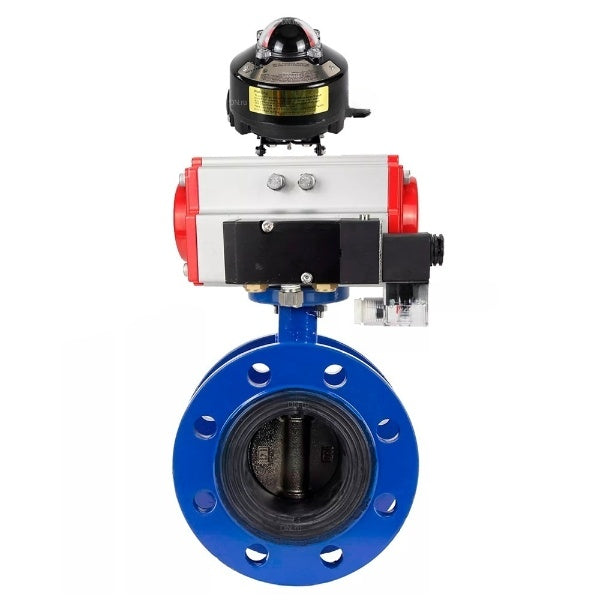 Water Butterfly Valve Elephant WBV1331E-2W-F-H, body material - Cast iron GGG40/EN-GJS-400-15, disk material - Stainless steel AISI 304, seal - EPDM, pneumatic actuator PA-DA double action, 4M310-08 NAMUR 24V, LSU APL-510N EX