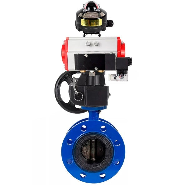 Water Butterfly Valve Elephant WBV1331E-2W-F-H, body material - Cast iron GGG40/EN-GJS-400-15, disk material - Stainless steel AISI 304, seal - EPDM, pneumatic actuator PA-DA double action, 4M310-08 NAMUR 24V, LSU APL-510N EX, handwheel MON