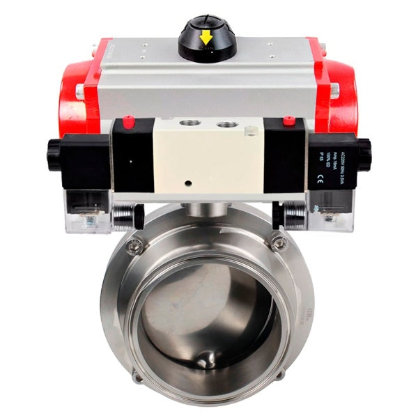 Water Butterfly valves Elephant WBV3131S-2W-C-H, body material - stainless steel AISI 304, seal - Silicon, with pneumatic actuator PA-DA-052 double action, 4V320-08 220V