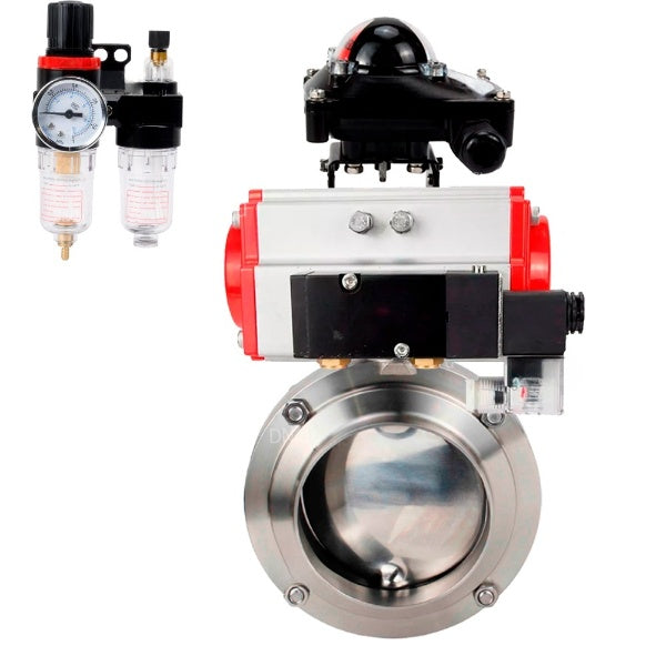 Water Butterfly valves Elephant WBV3131S-2W-W-H, body material - stainless steel AISI 304, seal - Silicon, with pneumatic actuator PA-SA, pneumatic distributor 4M310-08 NAMUR 24V, LSU APL-210N, ATU AFC2000