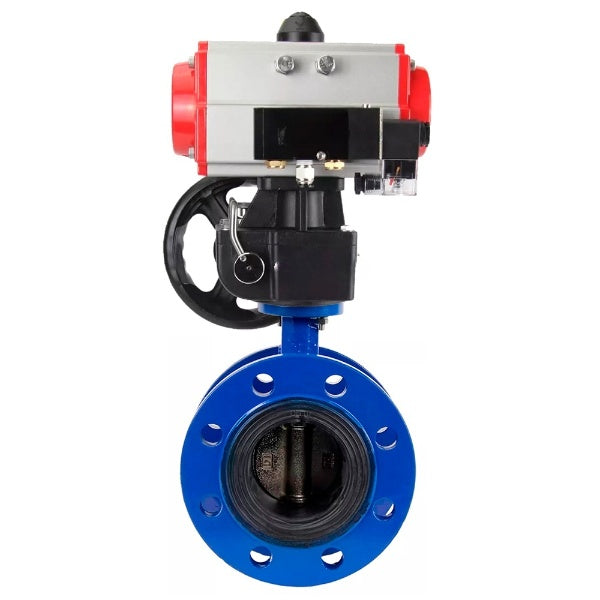 Water Butterfly Valve Elephant WBV1331E-2W-F-H, body material - Cast iron GGG40/EN-GJS-400-15, disk material - Stainless steel AISI 304, seal - EPDM, pneumatic actuator PA-DA double action, 4M310-08 NAMUR 24V handwheel MON