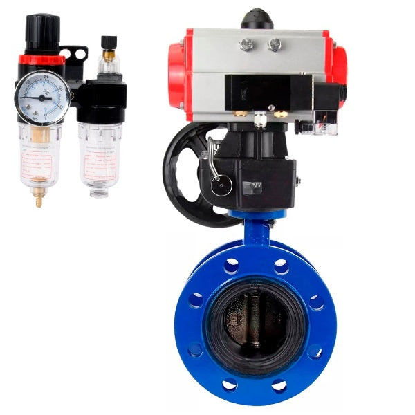 Water Butterfly Valve Elephant WBV1331E-2W-F-H, body material - Cast iron GGG40/EN-GJS-400-15, disk material - Stainless steel AISI 304, seal - EPDM, pneumatic actuator PA-DA double action, 4M310-08 NAMUR 220V handwheel MON, ATU AFC2000
