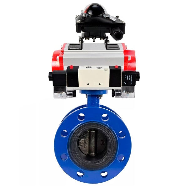 Water Butterfly Valve Elephant WBV1331E-2W-F-H, body material - Cast iron GGG40/EN-GJS-400-15, disk material - Stainless steel AISI 304, seal - EPDM, pneumatic actuator PA-SA with return springs, 4V320-08 220V, LSU APL-210N