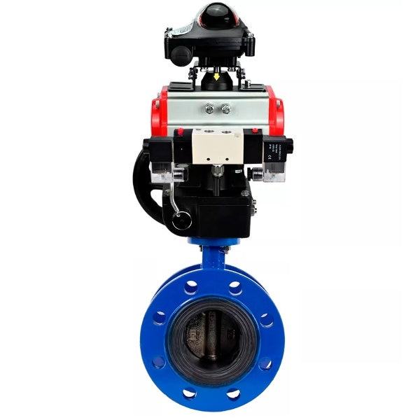 Water Butterfly Valve Elephant WBV1331E-2W-F-H, body material - Cast iron GGG40/EN-GJS-400-15, disk material - Stainless steel AISI 304, seal - EPDM, pneumatic actuator PA-DA double action, 4V320-10 220V, LSU APL-210N, handwheel MON