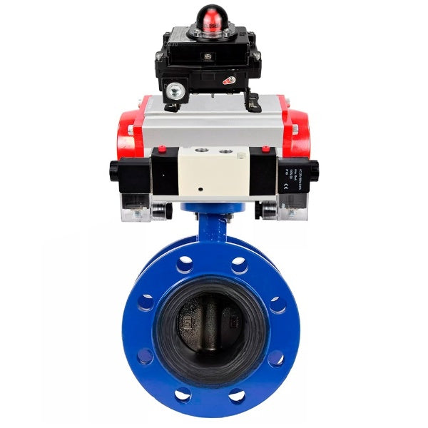 Water Butterfly Valve Elephant WBV1331E-2W-F-H, body material - Cast iron GGG40/EN-GJS-400-15, disk material - Stainless steel AISI 304, seal - EPDM, pneumatic actuator PA-SA with return springs, 4V320-08 220V, LSU APL-410N EX