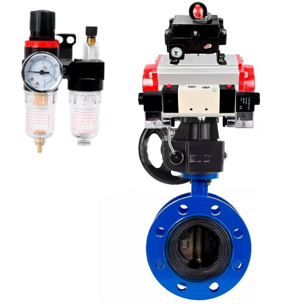 Water Butterfly Valve Elephant WBV1331E-2W-F-H, body material - Cast iron GGG40/EN-GJS-400-15, disk material - Stainless steel AISI 304, seal - EPDM, pneumatic actuator PA-DA double action, 4V320-10 220V, LSU APL-410N EX, handwheel MON, ATU AFC2000
