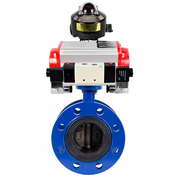 Water Butterfly Valve Elephant WBV1331E-2W-F-H, body material - Cast iron GGG40/EN-GJS-400-15, disk material - Stainless steel AISI 304, seal - EPDM, pneumatic actuator PA-DA double action, 4V320-10 220V, LSU APL-510N EX