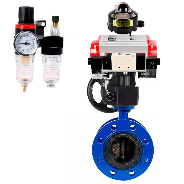 Water Butterfly Valve Elephant WBV1331E-2W-F-H, body material - Cast iron GGG40/EN-GJS-400-15, disk material - Stainless steel AISI 304, seal - EPDM, pneumatic actuator PA-DA double action, 4V320-10 220V, LSU APL-510N EX, handwheel MON, ATU AFC2000