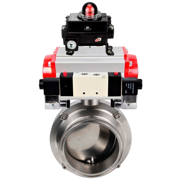 Water Butterfly valves Elephant WBV3131E-2W-C-H, body material - stainless steel AISI 304, seal - EPDM, with pneumatic actuator PA-DA-052 double action, 4V320-10 220V, LSU APL-410N EX