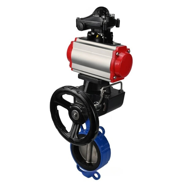 Water Butterfly Valve Elephant WBV1632E-2W-Fb-H, body material - cast iron QT450, disk material - stainless steel AISI 316L, seal - EPDM, pneumatic actuator PA-DA double action, LSU APL-210N, handwheel MON