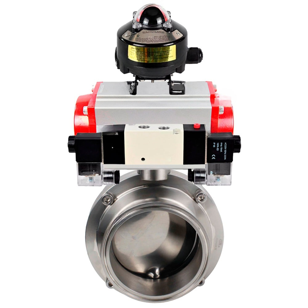 Water Butterfly valves Elephant WBV3131S-2W-C-H, body material - stainless steel AISI 304, seal - Silicon, with pneumatic actuator PA-DA-052 double action, 4V320-10 220V, LSU APL-510N EX