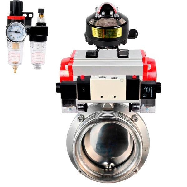 Water Butterfly valves Elephant WBV3131E-2W-T-H, body material - stainless steel AISI 304, seal - EPDM, with pneumatic actuator PA-SA, pneumatic distributor 4V320-10 220V, LSU APL-510N EX, ATU AFC2000