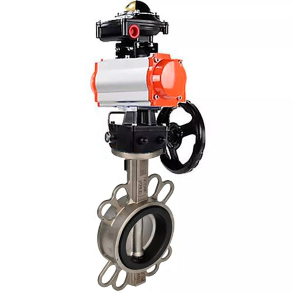 Water Butterfly Valve Elephant WBV3131N-2W-Fb-H, body material - Stainless steel AISI 304, disk material - Stainless steel AISI 304, seal - NBR, pneumatic actuator PA-DA double action, LSU APL-210N, handwheel MON