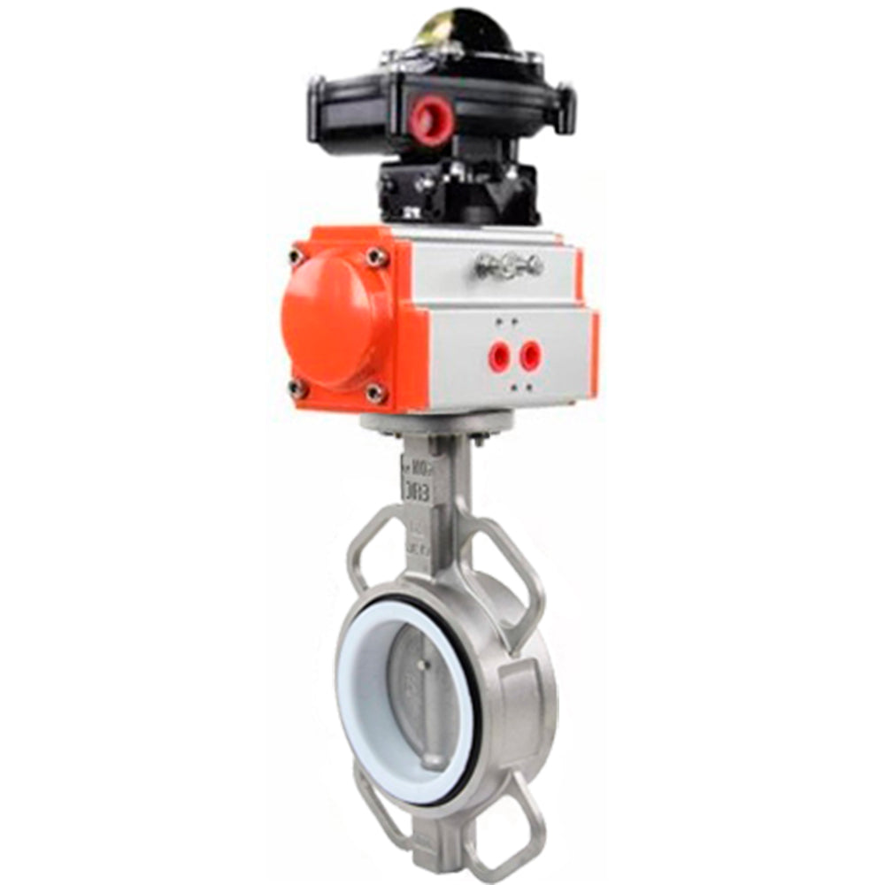 Water Butterfly Valve Elephant WBV3131P-2W-Fb-H, body material - Stainless steel AISI 304, disk material - Stainless steel AISI 304, seal - PTFE, pneumatic actuator PA-SA with return springs, , LSU APL-210N
