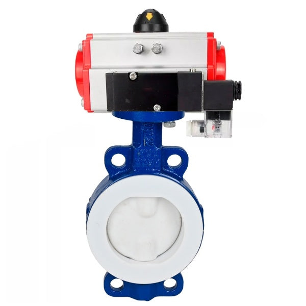 Water Butterfly Valve Elephant WBV3434Pf-2W-Fb-H, body material - Carbon steel, disk material - Carbon steel, seal - PTFE, coated PTFE, pneumatic actuator PA-DA double action, 4M310-08 NAMUR 220V