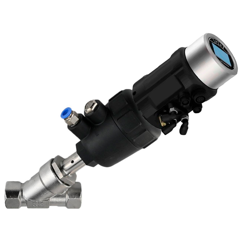 Pneumatic shut-off valves Elephant VSP324PV-T-1PNC, body - stainless steel SS316, threaded, Y-shaped, with electropneumatic intelligent positioner EIP-1600 (stroke 5-25mm)