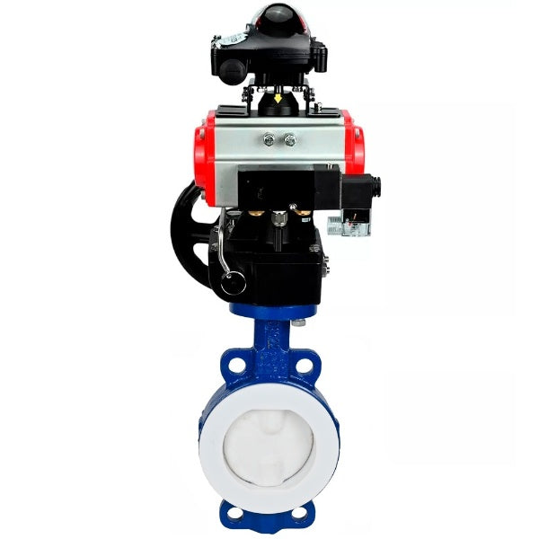 Water Butterfly Valve Elephant WBV3434Pf-2W-Fb-H, body material - Carbon steel, disk material - Carbon steel, seal - PTFE, coated PTFE, pneumatic actuator PA-DA double action, 4M310-08 NAMUR 220V, LSU APL-210N, handwheel MON