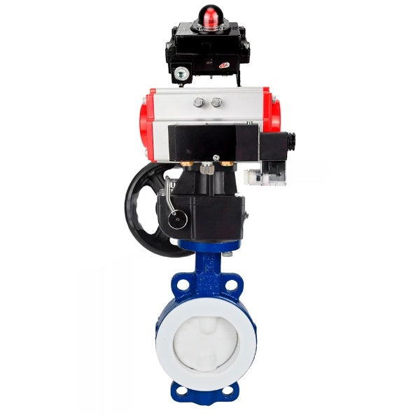 Water Butterfly Valve Elephant WBV3434Pf-2W-Fb-H, body material - Carbon steel, disk material - Carbon steel, seal - PTFE, coated PTFE, pneumatic actuator PA-DA double action, 4M310-08 NAMUR 24V, LSU APL-410N EX, handwheel MON,