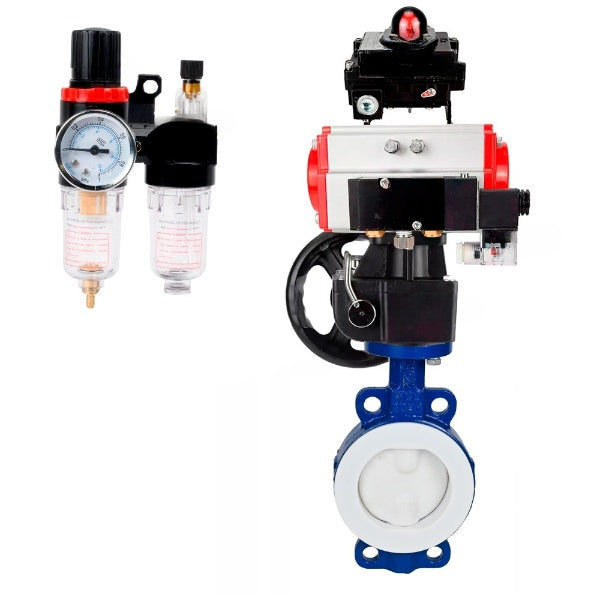 Water Butterfly Valve Elephant WBV3434Pf-2W-Fb-H, body material - Carbon steel, disk material - Carbon steel, seal - PTFE, pneumatic actuator PA-DA double action, 4M310-08 NAMUR 220V, LSU APL-410N EX, handwheel MON, ATU AFC2000