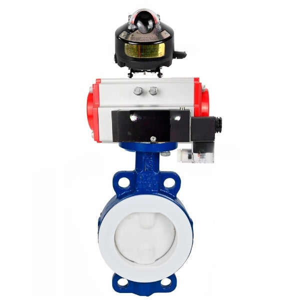 Water Butterfly Valve Elephant WBV3434Pf-2W-Fb-H, body material - Carbon steel, disk material - Carbon steel, seal - PTFE, coated PTFE, pneumatic actuator PA-SA with return springs, 4M310-08 NAMUR 220V, LSU APL-510N EX