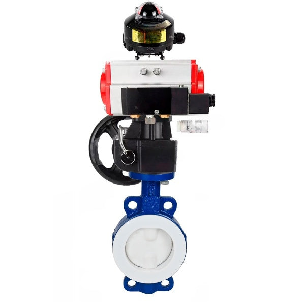 Water Butterfly Valve Elephant WBV3434Pf-2W-Fb-H, body material - Carbon steel, disk material - Carbon steel, seal - PTFE, coated PTFE, pneumatic actuator PA-DA double action, 4M310-08 NAMUR 220V, LSU APL-510N EX, handwheel MON,