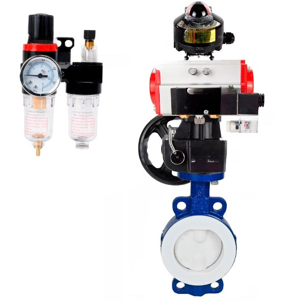 Water Butterfly Valve Elephant WBV3434Pf-2W-Fb-H, body material - Carbon steel, disk material - Carbon steel, seal - PTFE, pneumatic actuator PA-DA double action, 4M310-08 NAMUR 24V, LSU APL-510N EX, handwheel MON, ATU AFC2000