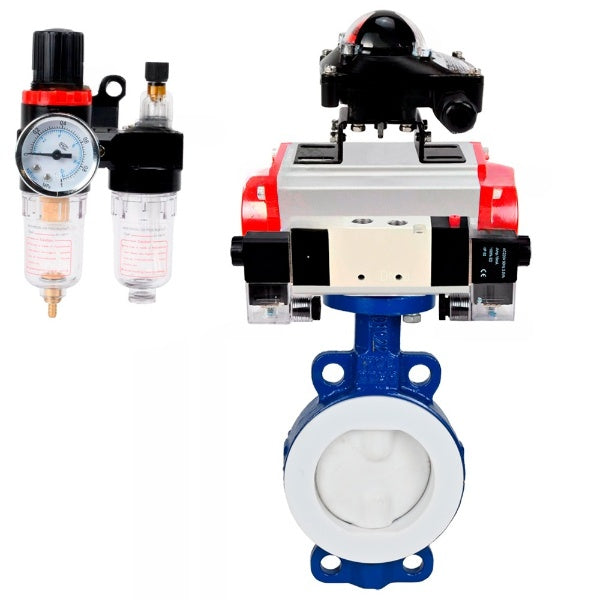 Water Butterfly Valve Elephant WBV3434Pf-2W-Fb-H, body material - Carbon steel, disk material - Carbon steel, seal - PTFE, pneumatic actuator PA-SA with return springs, 4V320-10 220V, LSU APL-210N ATU AFC2000