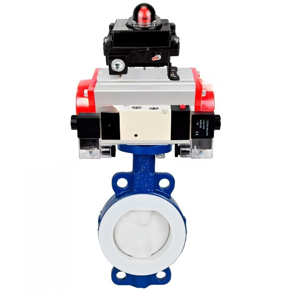 Water Butterfly Valve Elephant WBV3434Pf-2W-Fb-H, body material - Carbon steel, disk material - Carbon steel, seal - PTFE, coated PTFE, pneumatic actuator PA-DA double action, 4V320-10 220V, LSU APL-410N EX