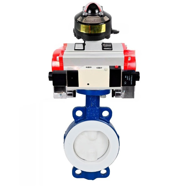 Water Butterfly Valve Elephant WBV3434Pf-2W-Fb-H, body material - Carbon steel, disk material - Carbon steel, seal - PTFE, coated PTFE, pneumatic actuator PA-SA with return springs, 4V320-08 220V, LSU APL-510N EX