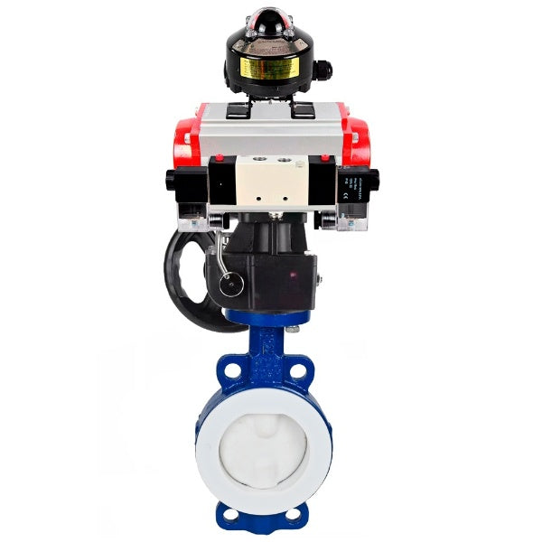 Water Butterfly Valve Elephant WBV3434Pf-2W-Fb-H, body material - Carbon steel, disk material - Carbon steel, seal - PTFE, coated PTFE, pneumatic actuator PA-DA double action, 4V320-10 220V, LSU APL-510N EX, handwheel MON,