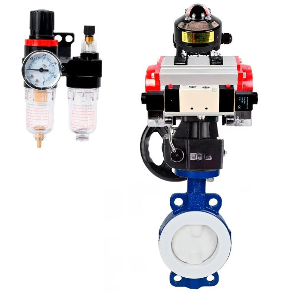 Water Butterfly Valve Elephant WBV3434Pf-2W-Fb-H, body material - Carbon steel, disk material - Carbon steel, seal - PTFE, pneumatic actuator PA-DA double action, 4V320-08 220V, LSU APL-510N EX, handwheel MON, ATU AFC2000