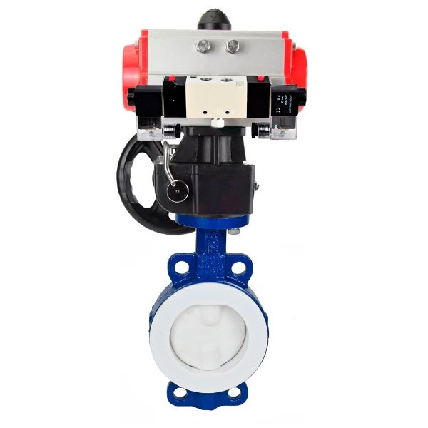 Water Butterfly Valve Elephant WBV3434Pf-2W-Fb-H, body material - Carbon steel, disk material - Carbon steel, seal - PTFE, coated PTFE, pneumatic actuator PA-DA double action, 4V320-10 220V handwheel MON,