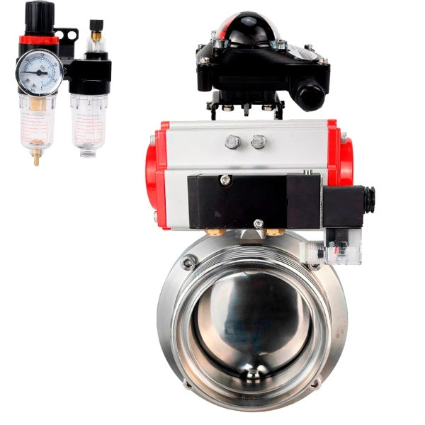 Water Butterfly valves Elephant WBV3131S-2W-T-H, body material - stainless steel AISI 304, seal - Silicon, with pneumatic actuator PA-SA, pneumatic distributor 4M310-08 NAMUR 220V, LSU APL-210N, ATU AFC2000