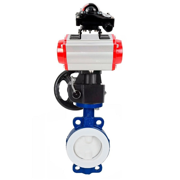 Water Butterfly Valve Elephant WBV3434Pf-2W-Fb-H, body material - Carbon steel, disk material - Carbon steel, seal - PTFE, coated PTFE, pneumatic actuator PA-DA double action, LSU APL-210N, handwheel MON,