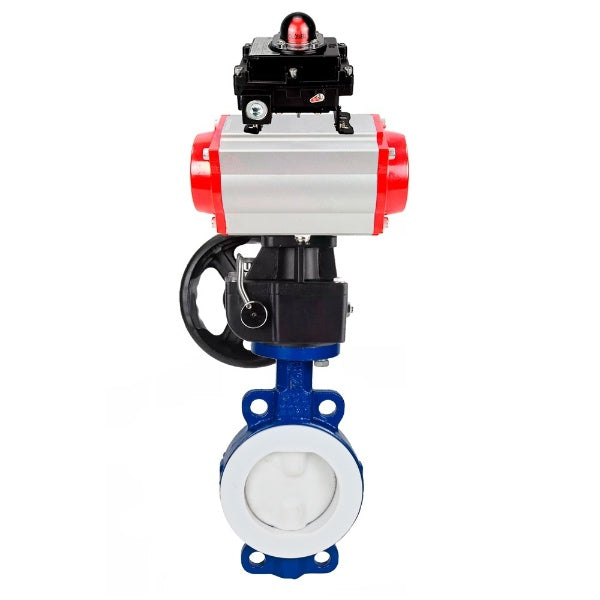 Water Butterfly Valve Elephant WBV3434Pf-2W-Fb-H, body material - Carbon steel, disk material - Carbon steel, seal - PTFE, coated PTFE, pneumatic actuator PA-DA double action, LSU APL-410N EX, handwheel MON,