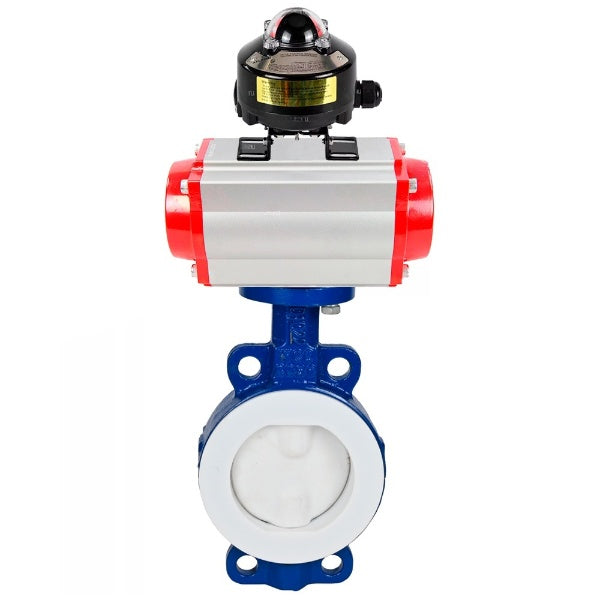 Water Butterfly Valve Elephant WBV3434Pf-2W-Fb-H, body material - Carbon steel, disk material - Carbon steel, seal - PTFE, coated PTFE, pneumatic actuator PA-SA with return springs, , LSU APL-510N EX