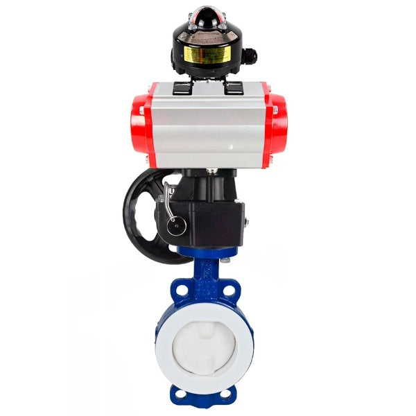 Water Butterfly Valve Elephant WBV3434Pf-2W-Fb-H, body material - Carbon steel, disk material - Carbon steel, seal - PTFE, coated PTFE, pneumatic actuator PA-DA double action, LSU APL-510N EX, handwheel MON,