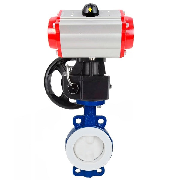 Water Butterfly Valve Elephant WBV3434Pf-2W-Fb-H, body material - Carbon steel, disk material - Carbon steel, seal - PTFE, coated PTFE, pneumatic actuator PA-DA double action handwheel MON,