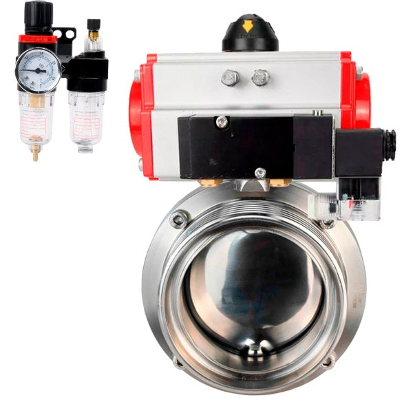 Water Butterfly valves Elephant WBV3131E-2W-T-H, body material - stainless steel AISI 304, seal - EPDM, with pneumatic actuator PA-SA, pneumatic distributor 4M310-08 NAMUR 24V, ATU AFC2000