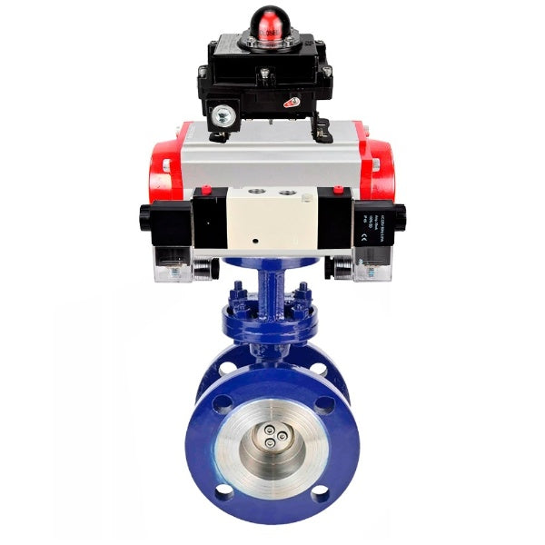 Water Butterfly Valve Elephant WBV3EX-3431M-1W-F-ISO, body material - Carbon steel, disk material - Stainless steel AISI 304, seal - Metal, pneumatic actuator PA-DA double action, 4V320-10 220V, LSU APL-410N EX
