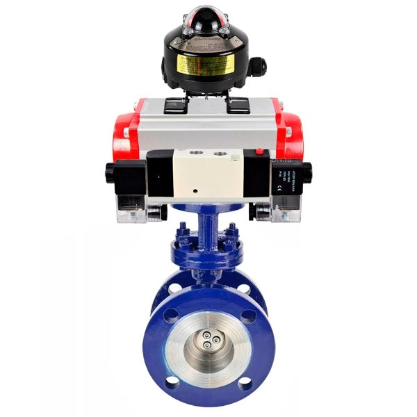 Water Butterfly Valve Elephant WBV3EX-3432M-1W-F-ISO, body material - Carbon steel, disk material - Stainless steel AISI 316, seal - Metal, pneumatic actuator PA-DA double action, 4V320-10 220V, LSU APL-510N EX