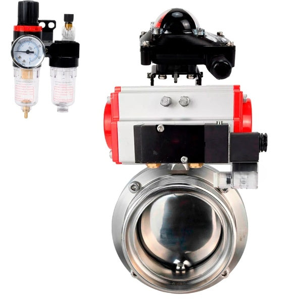 Water Butterfly valves Elephant WBV3131E-2W-T-H, body material - stainless steel AISI 304, seal - EPDM, with pneumatic actuator PA-DA-052 double action, 4M310-08 NAMUR 24V, LSU APL-210N, ATU AFC2000