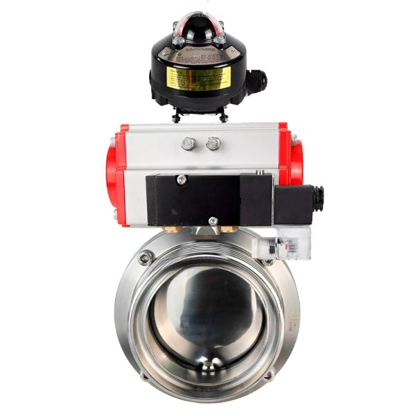 Water Butterfly valves Elephant WBV3131E-2W-T-H, body material - stainless steel AISI 304, seal - EPDM, with pneumatic actuator PA-DA-052 double action, 4M310-08 NAMUR 220V, LSU APL-510N EX