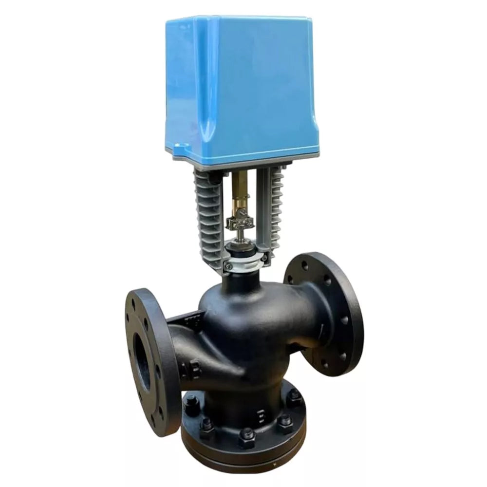 Three-way control valve Elephant VRg3M/S-H-34M-PED-F, body material - carbon steel A216, locking body material - stainless steel AISI 304, seal - metal, with electric drive DAV 220V
