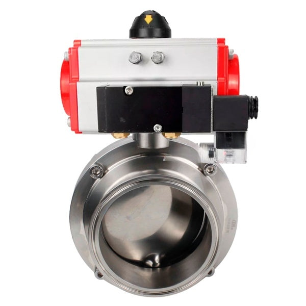 Water Butterfly valves Elephant WBV3131E-2W-C-H, body material - stainless steel AISI 304, seal - EPDM, with pneumatic actuator PA-DA-052 double action, 4M310-08 NAMUR 24V