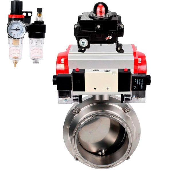 Water Butterfly valves Elephant WBV3131S-2W-C-H, body material - stainless steel AISI 304, seal - Silicon, with pneumatic actuator PA-DA, pneumatic distributor 4V320-08 220V, LSU APL-410N EX, ATU AFC2000