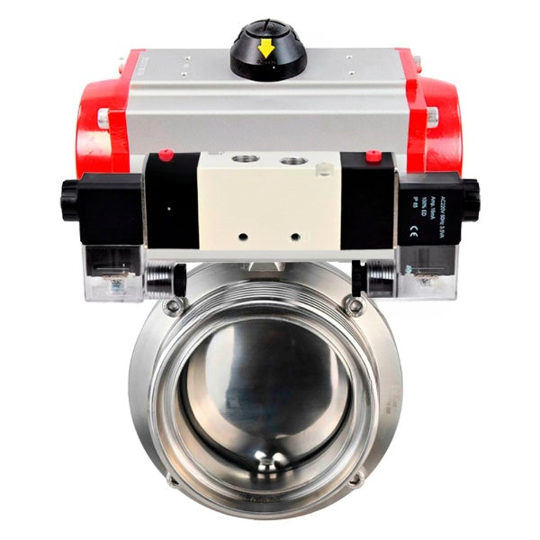 Water Butterfly valves Elephant WBV3131E-2W-T-H, body material - stainless steel AISI 304, seal - EPDM, with pneumatic actuator PA-DA-052 double action, 4V320-08 220V